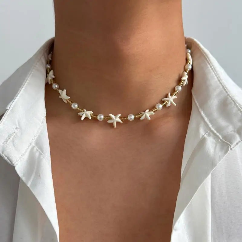 VILZSTUDIOS Vintage Crystal Bead Shell Necklace