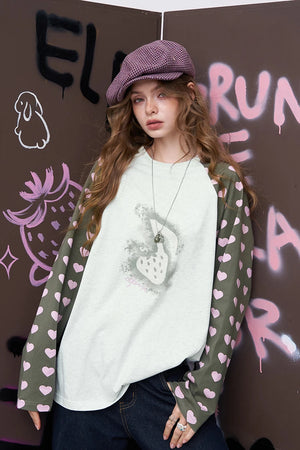 VILZSTUDIOS Cute Strawberry Oversized Long Sleeve T-Shirt