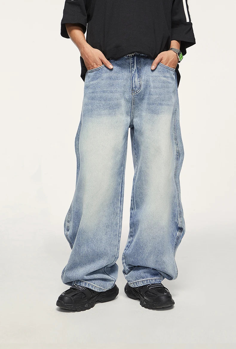 VILZSTUDIOS Vintage Washed Blue Denim Wide Jeans