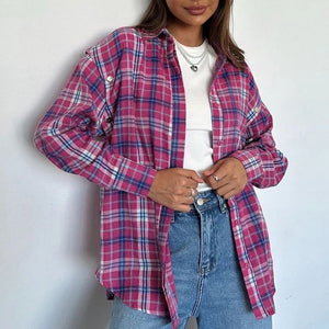 VILZSTUDIOS Plaid Casual Loose Shirt