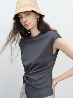 VILZSTUDIOS Petite Round Neck Twist Knot T-Shirt