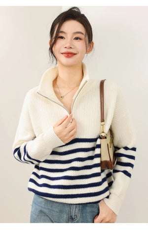 VILZSTUDIOS Warm Wool Striped High Collar Sweater
