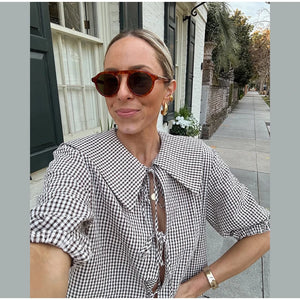 VILZSTUDIOS Vintage Plaid Print Puff Sleeve Shirt
