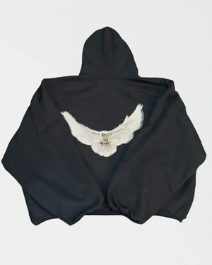 VILZSTUDIOS Oversized Retro Pigeon Graphic Print Hoodie