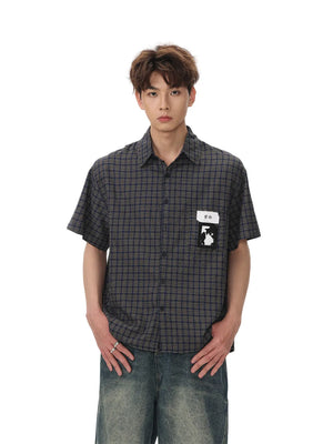 VILZSTUDIOS Retro Graffiti Plaid Short Sleeve Shirt