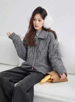 VILZSTUDIOS Stylish Zipper Turtleneck Cardigan