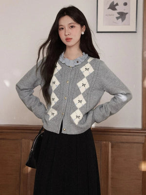 VILZSTUDIOS Grey Metallic Button Knitted Cardigan