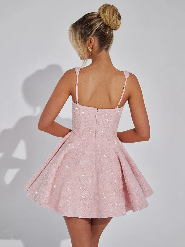VILZSTUDIOS Sequins Bow Backless Mini Dress