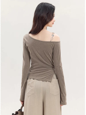 VILZSTUDIOS Asymmetrical Off Shoulder Knitted Long Sleeve Top