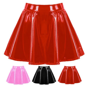 VILZSTUDIOS Glossy Pleated Patent Leather Skirt Mini