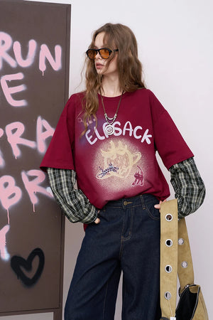VILZSTUDIOS Glowing Strawberry Plaid Long Sleeve Top