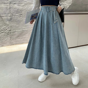VILZSTUDIOS Vintage Blue Pleated A-Line Denim Skirt