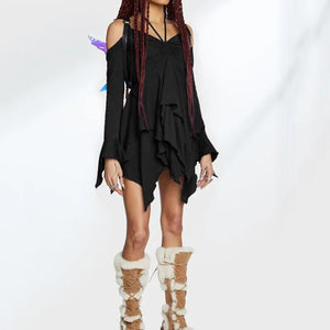 VILZSTUDIOS Sexy Gothic Irregular Black Dress Mini