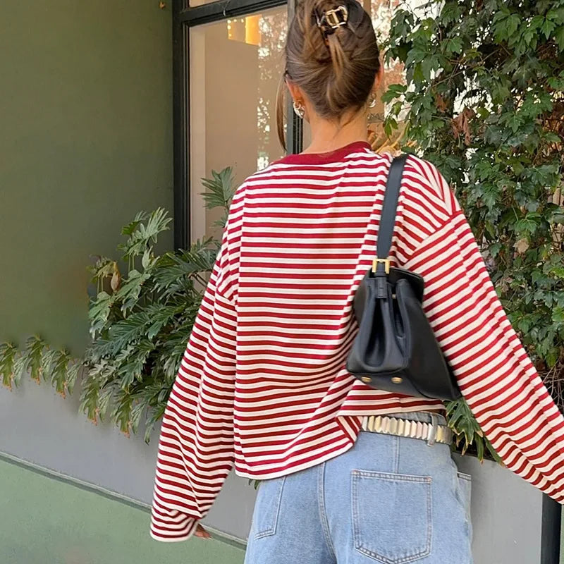 VILZSTUDIOS Loose Striped Long Sleeve Top