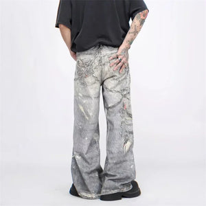 VILZSTUDIOS 3D Printed Baggy Straight Leg Jeans