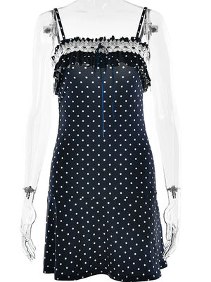 VILZSTUDIOS Polka Dot Lace Up Spaghetti Strap Mini Dress