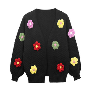 VILZSTUDIOS Chic Floral Jacquard Knit Cardigan