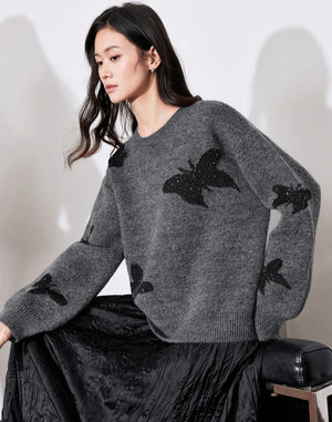 VILZSTUDIOS Butterfly Bead Jacquard Sweater