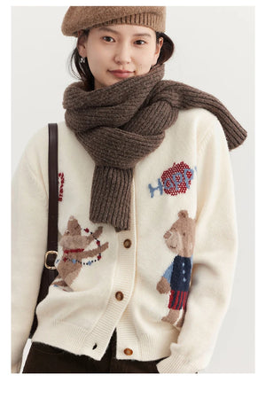 VILZSTUDIOS Retro Jacquard Happy Bear Cardigan