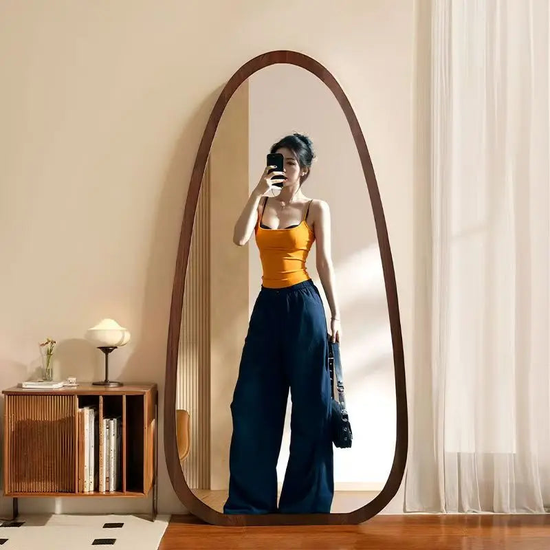 VILZSTUDIOS Bedroom Wooden Mirror Circular Standing Oval Big Decoration Full Body Modern Mirror Living Room Floor Espelhos Home Decorations