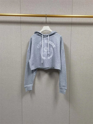 VILZSTUDIOS Grey Embroidered Letters Cropped Hoodie