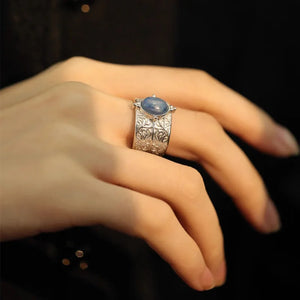 VILZSTUDIOS Elegant Blue Stone Leaf Flower Ring