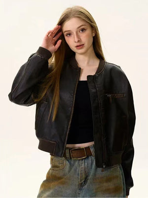 VILZSTUDIOS Vintage Brown PU Leather Jacket