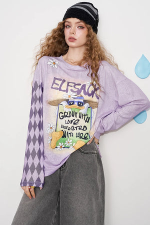 VILZSTUDIOS Loose Casual Checkered Long Sleeve Top
