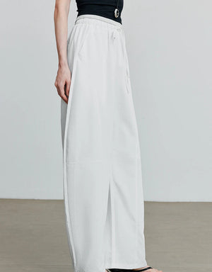 VILZSTUDIOS Elastic Waist Curved Split Casual Pants
