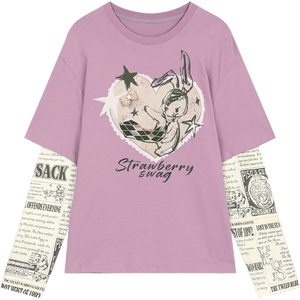 VILZSTUDIOS Oversized Newspaper Print Long Sleeve T-Shirt