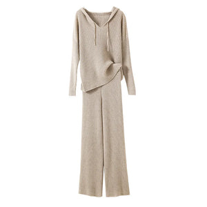 VILZSTUDIOS Cozy Knitted Wide Leg Pants & Hoodie Set