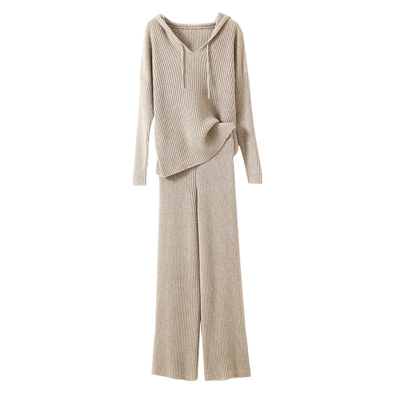 VILZSTUDIOS Cozy Knitted Wide Leg Pants & Hoodie Set