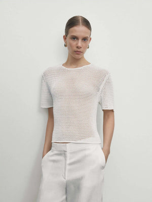 VILZSTUDIOS Hollow Knitted Short Sleeved T-Shirt