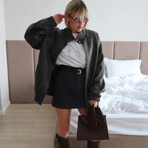 VILZSTUDIOS Stylish Loose Leather Jacket