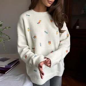 VILZSTUDIOS Floral Embroidered Knitted Sweater