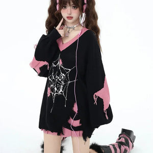 VILZSTUDIOS Gothic Oversized Spider Web Sweater
