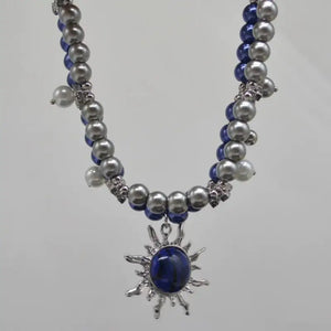 VILZSTUDIOS Gothic Blue Grey Pearl Bead Necklace