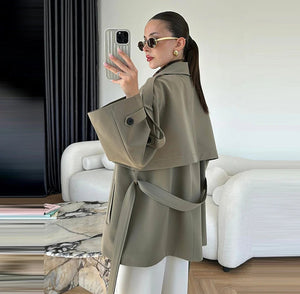 VILZSTUDIOS Stylish Belted Short Trench Coat
