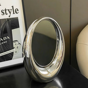 VILZSTUDIOS Korean Creative Oval Makeup Mirror Laser Double-sided Cosmetic Mirror Living Room Dressing Table Rotatable Mirror Home Decor