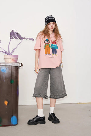 VILZSTUDIOS Chic 2 Cartoonish Cat Print T-Shirt