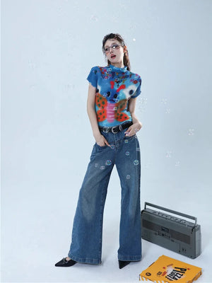 VILZSTUDIOS Graphic Butterfly Pleats T-Shirt