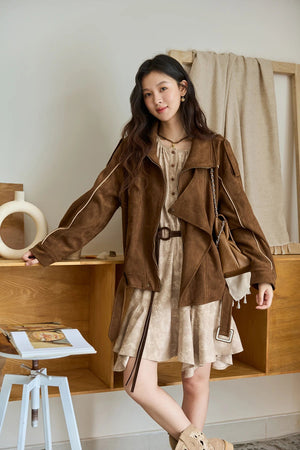 VILZSTUDIOS Retro Split Collar Suede Jacket