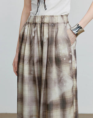 VILZSTUDIOS Plaid Wide Leg Casual Pants
