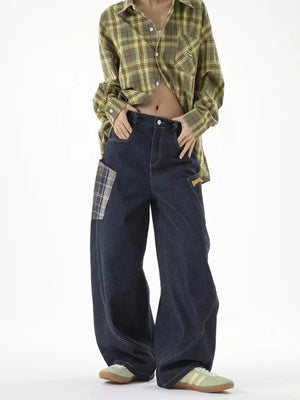 VILZSTUDIOS Retro Plaid Wide Leg Jeans