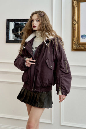 VILZSTUDIOS Retro Purple Fur Lapel Jacket