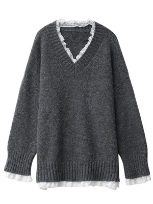 VILZSTUDIOS Casual Loose V-Neck Knit Sweater