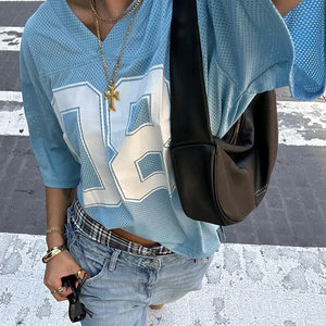 VILZSTUDIOS Stylish Number Print V-Neck Football T-Shirt