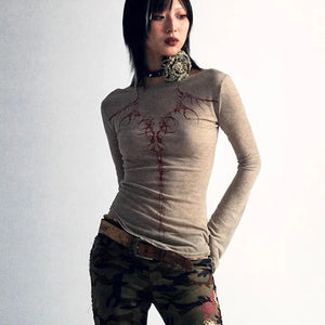 VILZSTUDIOS Grunge Aesthetic Vintage Tattoo Print Top
