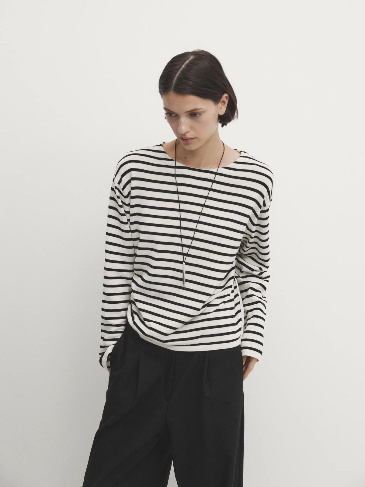 VILZSTUDIOS Cozy Striped Crew Neck Long Sleeve Top