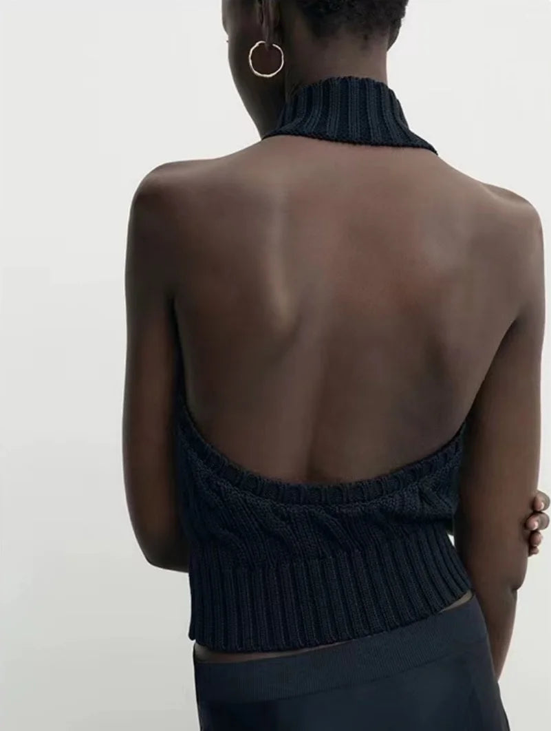 VILZSTUDIOS Navy Knitted Cotton Rib Vest